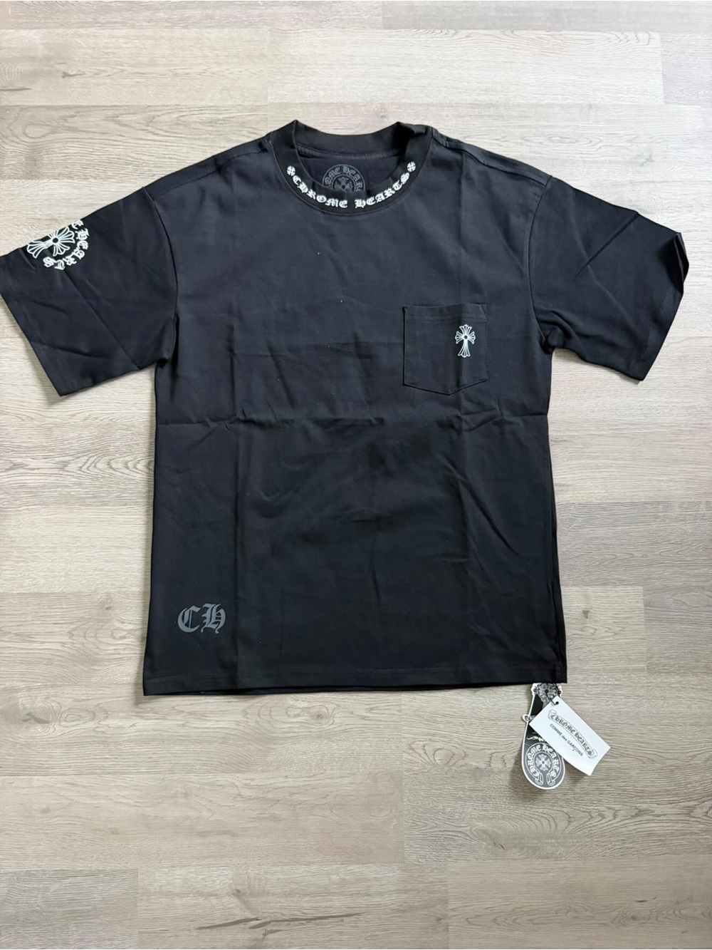 Chrome Hearts Black Short Sleeve Pocket Tee with White Logos